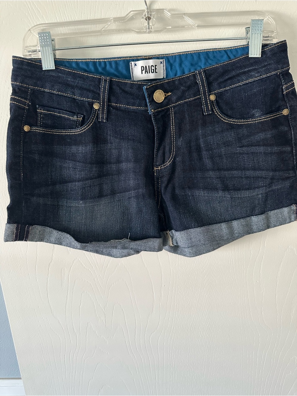 PAIGE Dark Indigo Rolled-Hem Denim Shorts
